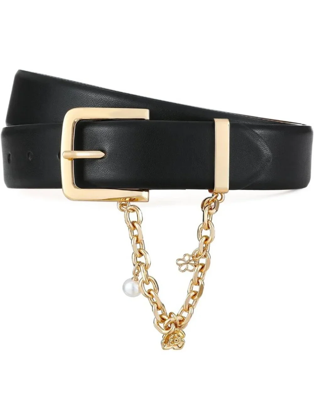 Stylish Black Women's Belt with Gold Chain Buckle - Perfect for Jeans & Casual